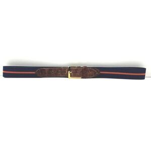 Ben Silver Surcingle Belt Mens 34 Navy Stripe Crocodile Leather Brass USA Preppy